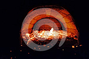 A fire is in a stove