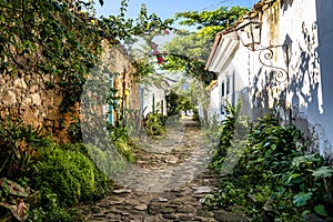 Fire street, Rua do Fogo at Paraty, Brazil with colonial houses and streets