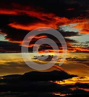 Fire sunset, dusk, evening Looking toward Bear Mountain.