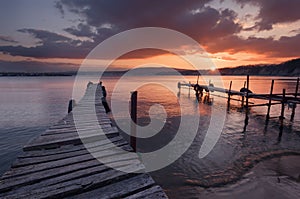 Fire sunset at Port Byala, near the city of Varna, Bulgaria