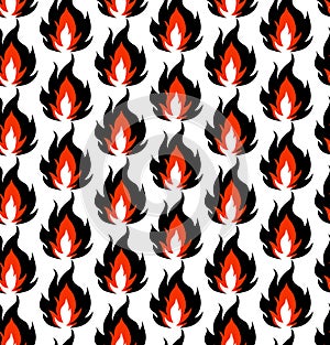 Fire symbols seamless pattern isolated on white background. Vector illustration. Flame pattern.