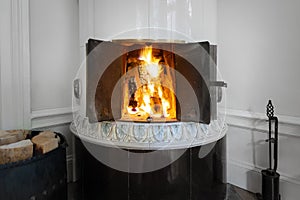 Fire in a tiled stove