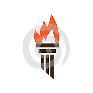 Fire torch with flame flat icons set. Collection of symbol flaming, illustration