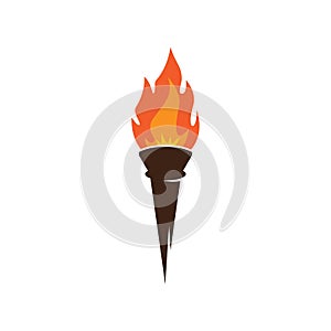 Fire torch with flame flat icons set. Collection of symbol flaming, illustration