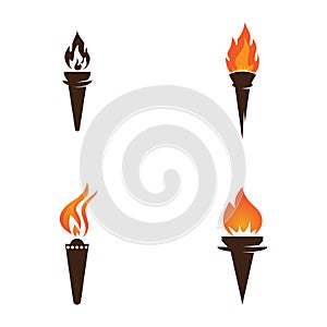 Fire torch with flame flat icons set. Collection of symbol flaming, illustration