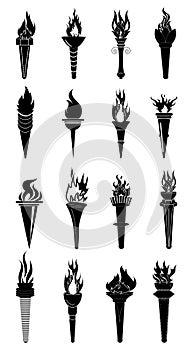 Fire torch icons set