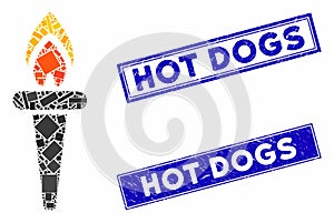 Fire Torch Mosaic and Distress Rectangle Hot Dogs Stamps