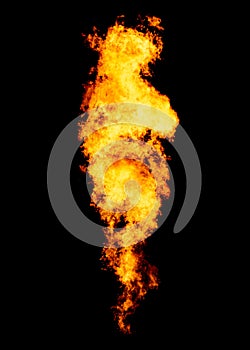 Fire tornado, flame isolated on black