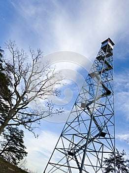 Fire tower ascending to the sky in alablama