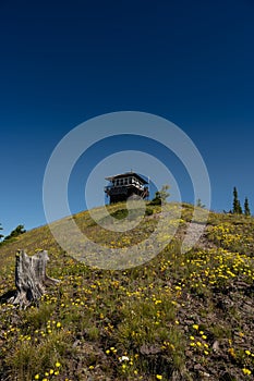 Fire tower sits on top of summit at Huckleberry Mountain