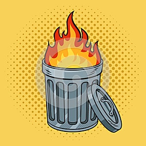 fire in trash can barrel pinup pop art vector photo