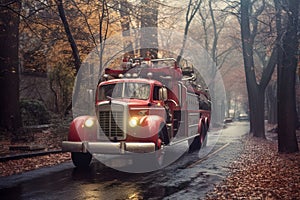 Fire truck is driving to the fire. Generative ai image.