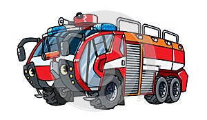 Fire truck or fire engine with eyes. Funny car