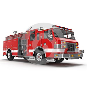 Fire truck or engine Isolated on White. 3D illustration