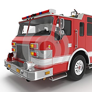 Fire truck or engine Isolated on White. 3D illustration