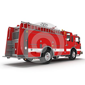 Fire truck or engine Isolated on White. 3D illustration