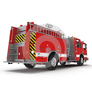 Fire truck or engine Isolated on White. Rear view. 3D illustration