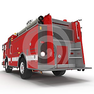 Fire truck or engine Isolated on White. Rear view. 3D illustration