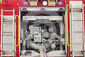 Fire truck equipment inside back vehicle