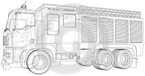 Fire truck. Fire Engine Vector illustration. Wire-frame line isolated. Vector rendering of 3d