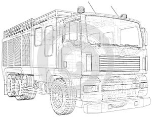 Fire truck. Fire Engine Vector illustration. Wire-frame line isolated. Vector rendering of 3d