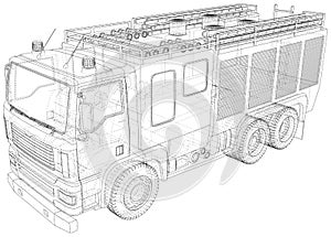 Fire truck. Fire Engine Vector illustration. Wire-frame line isolated. Vector rendering of 3d