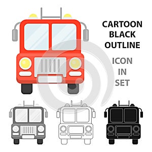 Fire truck icon cartoon. Single silhouette fire equipment icon from the big fire Department cartoon - stock vecto -