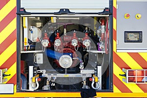 Fire truck pump during intervention in an emergency
