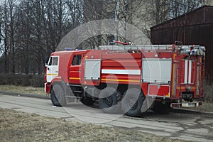 Fire truck in Russia. Fire rescue car. The car is ready to put out a fire