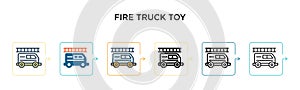 Fire truck toy vector icon in 6 different modern styles. Black, two colored fire truck toy icons designed in filled, outline, line