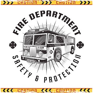 Fire truck vector retro emblem for fire department