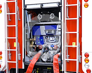 Fire truck water pump compressor closeup