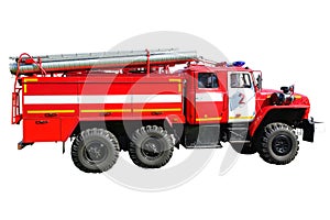 Fire truck on a white photo