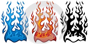 Fire Vector Illustration in Red Blue and Black Flames