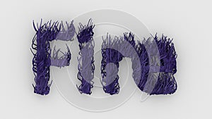 Fire - violet word 3d isolated on white background, render illustration, Realistic tongues of flame burning, fur pelt.