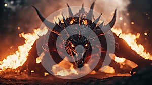 fire in the volcano dragon Molten roch devil demon dragon in attack