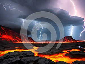 fire and volcano eruption of lava, Ai generated