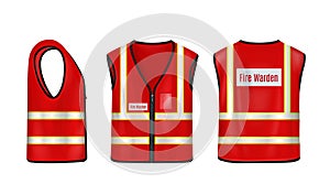 Fire warden safety vest front, side and back view