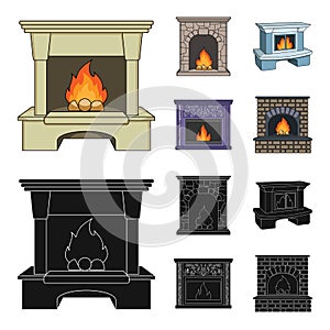 Fire, warmth and comfort.Fireplace set collection icons in cartoon,black style vector symbol stock illustration web.