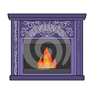 Fire, warmth and comfort. Fireplace single icon in cartoon style