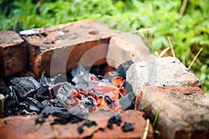 Fire was made of bricks laid on the ground.
