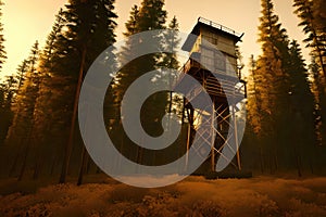 A fire watch tower in the middle of the forest