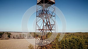 Fire watchtower built in rural area overlooking forests