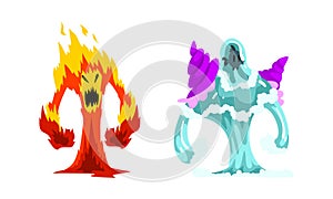 Fire and Water Fantastic Elemental Creature Vector Set