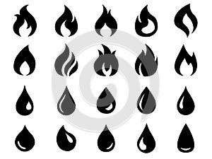 Fire and water icons set