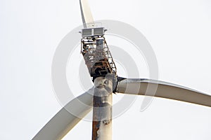 Fire on the wind generator due to a short circuit, accident on the wind turbine of the electric generator