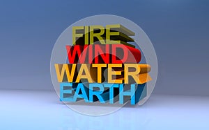 fire wind water earth on blue