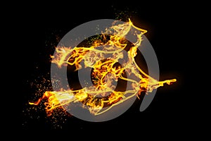 Fire Witch. Fire flames on black isolated background