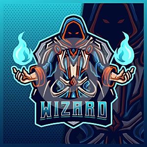 Fire Wizard Magician mascot esport logo design illustrations vector template, Witch , Magician logo for team game streamer