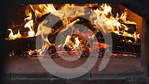 Fire in a wood burning oven